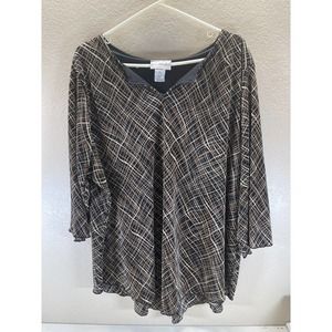 𝅺ANNA Maxwell Blouse Black/Brown/Cream Flowy High Low Hem Size 2X